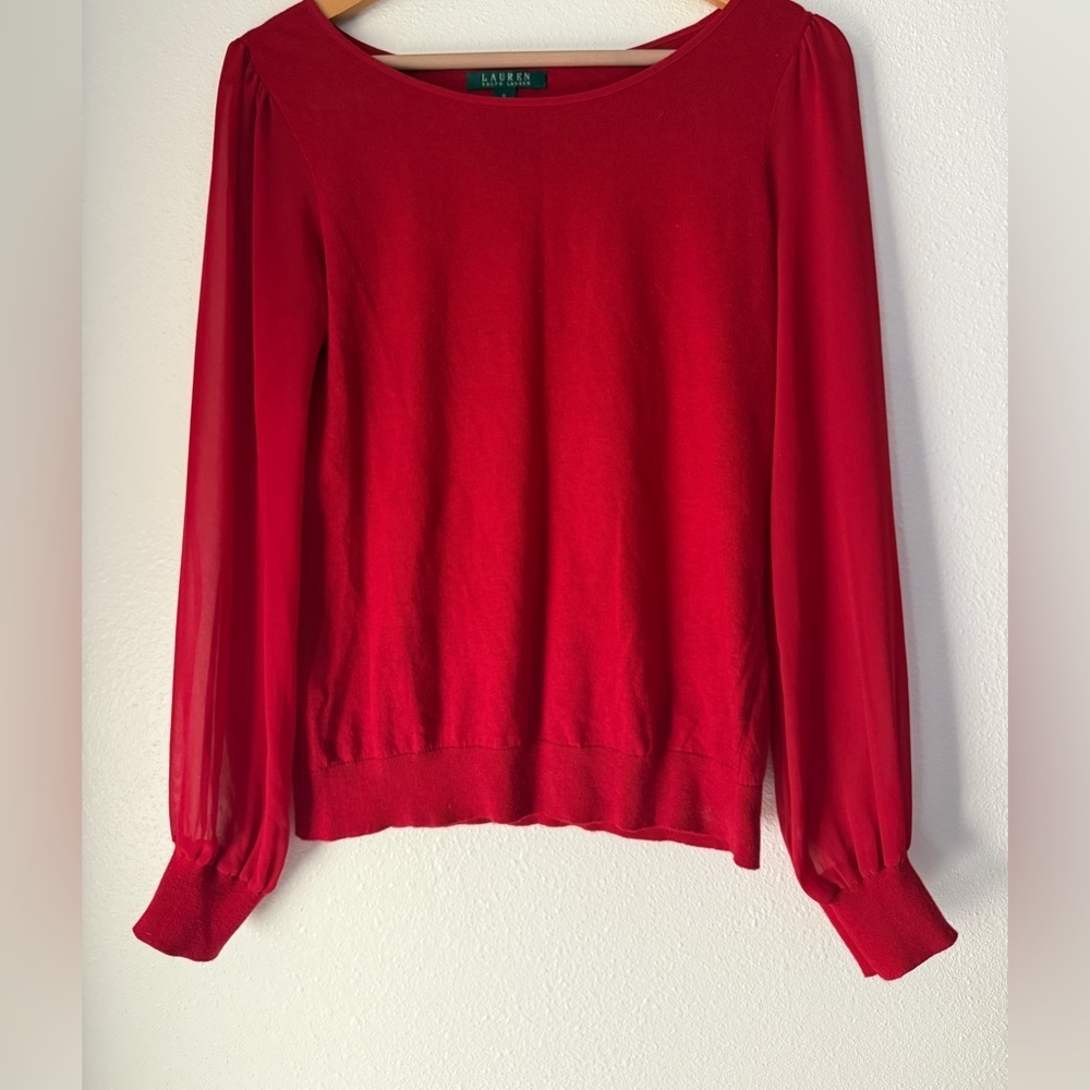 Lauren Ralph Lauren Blouse Women's Size Small Red Long Sleeve Hollidays